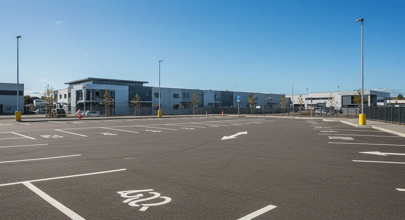 Fresh car park line marking on asphalt in New Zealand