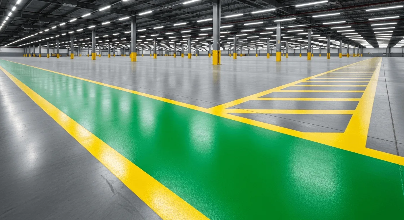 Pedestrian walkway markings in warehouse