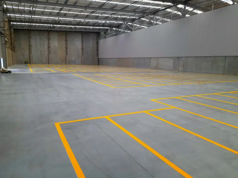 Warehouse floor bay markings and safety lines at Hornby distribution centre Christchurch
